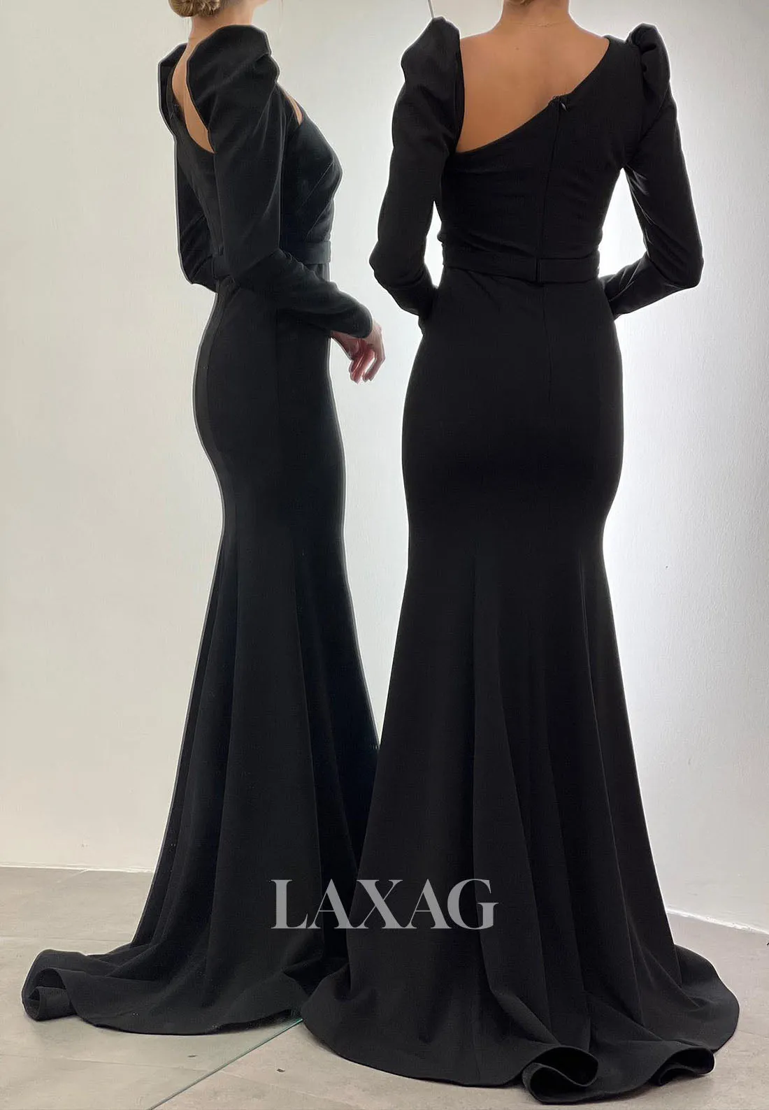 23165 - Long Sleeves Sleek Satin ElegantParty Prom Formal Evening Dress with Train