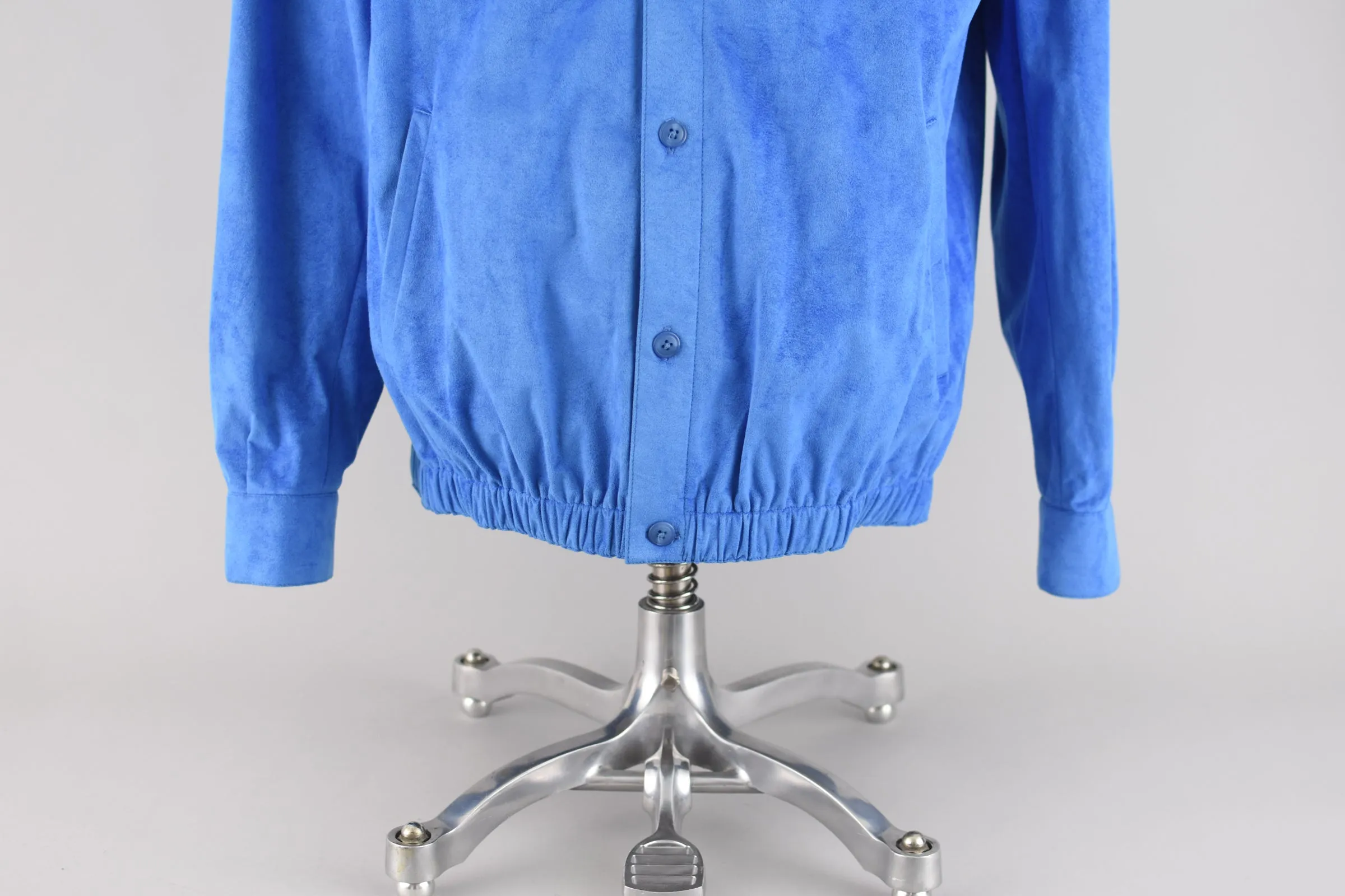 80s Blue Collared Button Down Bomber Jacket, Men's Medium