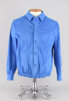 80s Blue Collared Button Down Bomber Jacket, Men's Medium