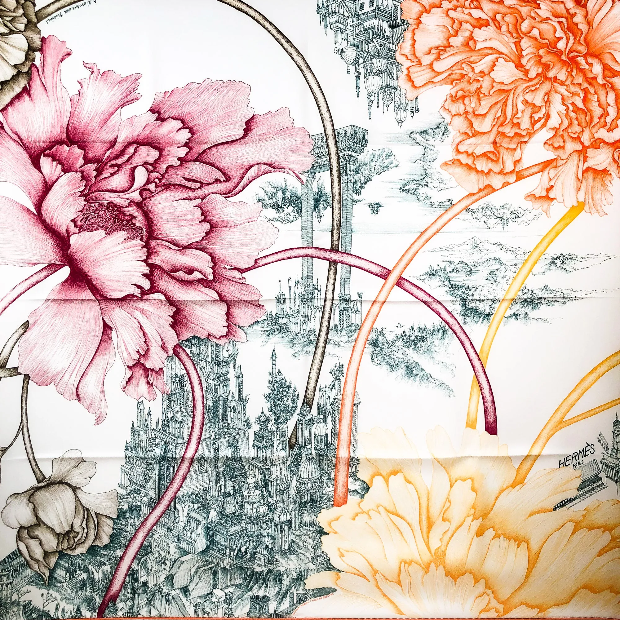 A L’Ombre des Pivoines Hermes Scarf by Octave Marsal Théo de Gueltzl - UNWORN