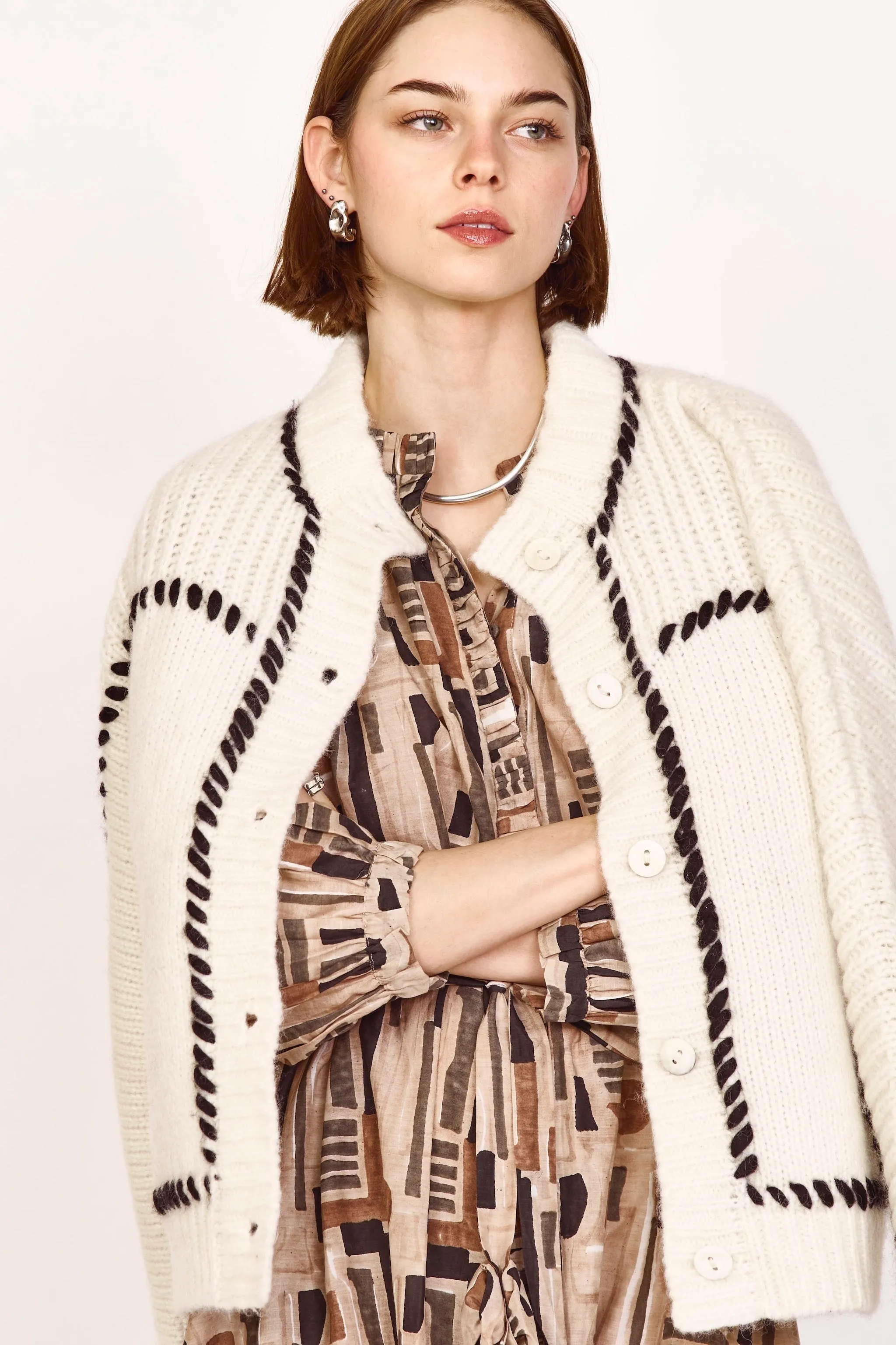 Andermatt Cardigan in Ivory/Black