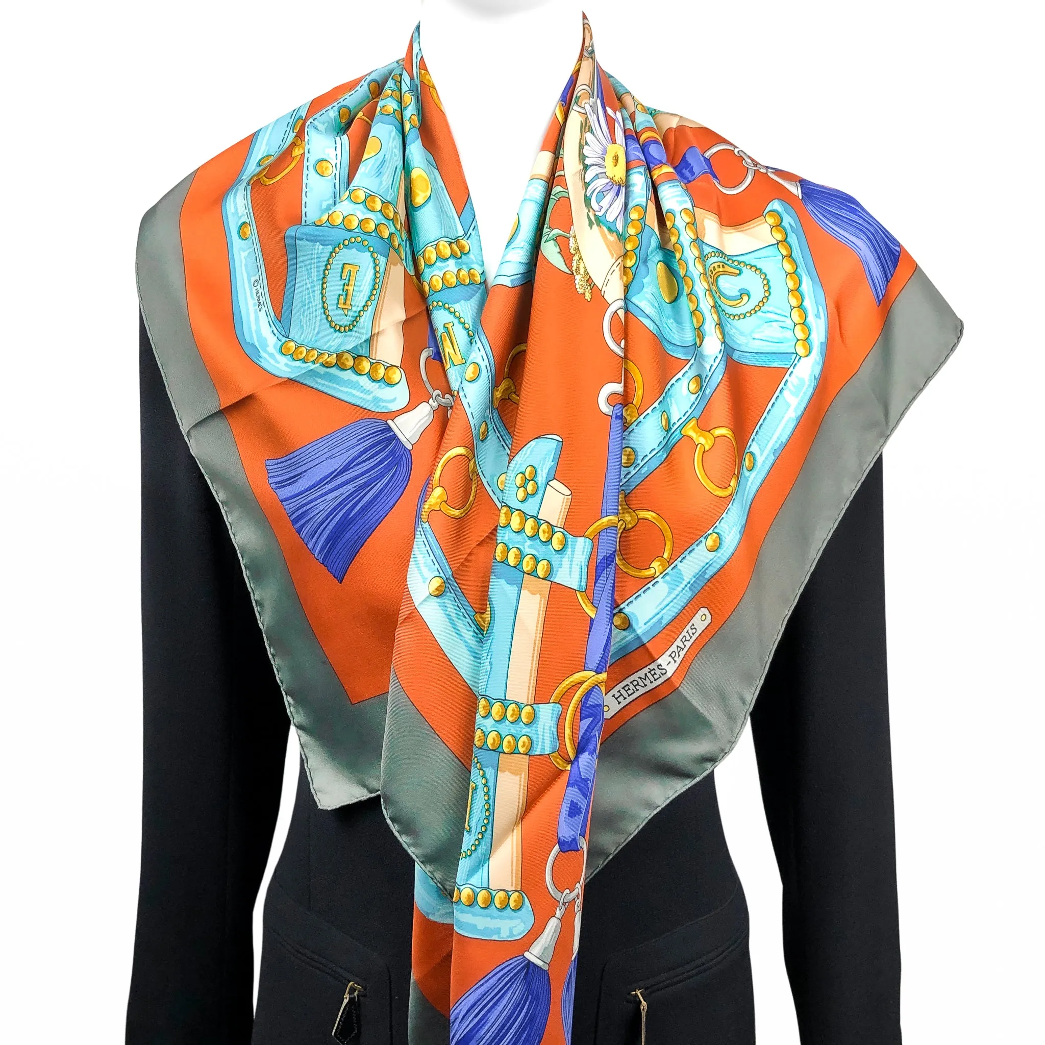 Aux Champs Hermes Scarf by Caty Latham 90 CM Silk | Stunning Fall Col.