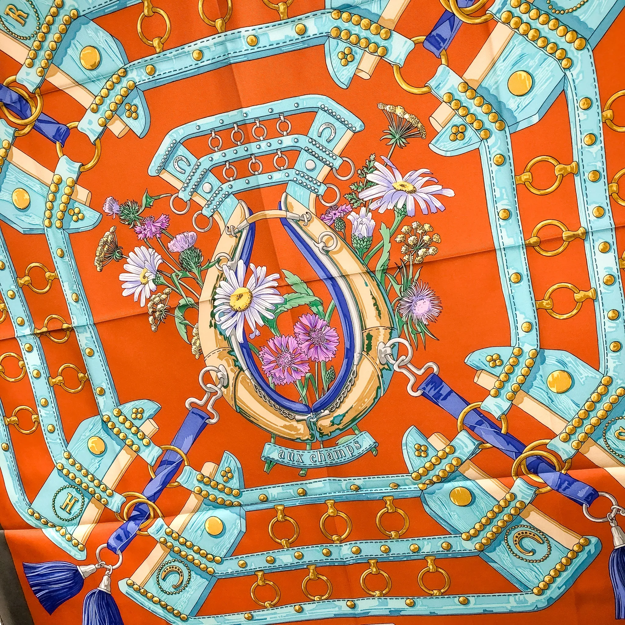 Aux Champs Hermes Scarf by Caty Latham 90 CM Silk | Stunning Fall Col.