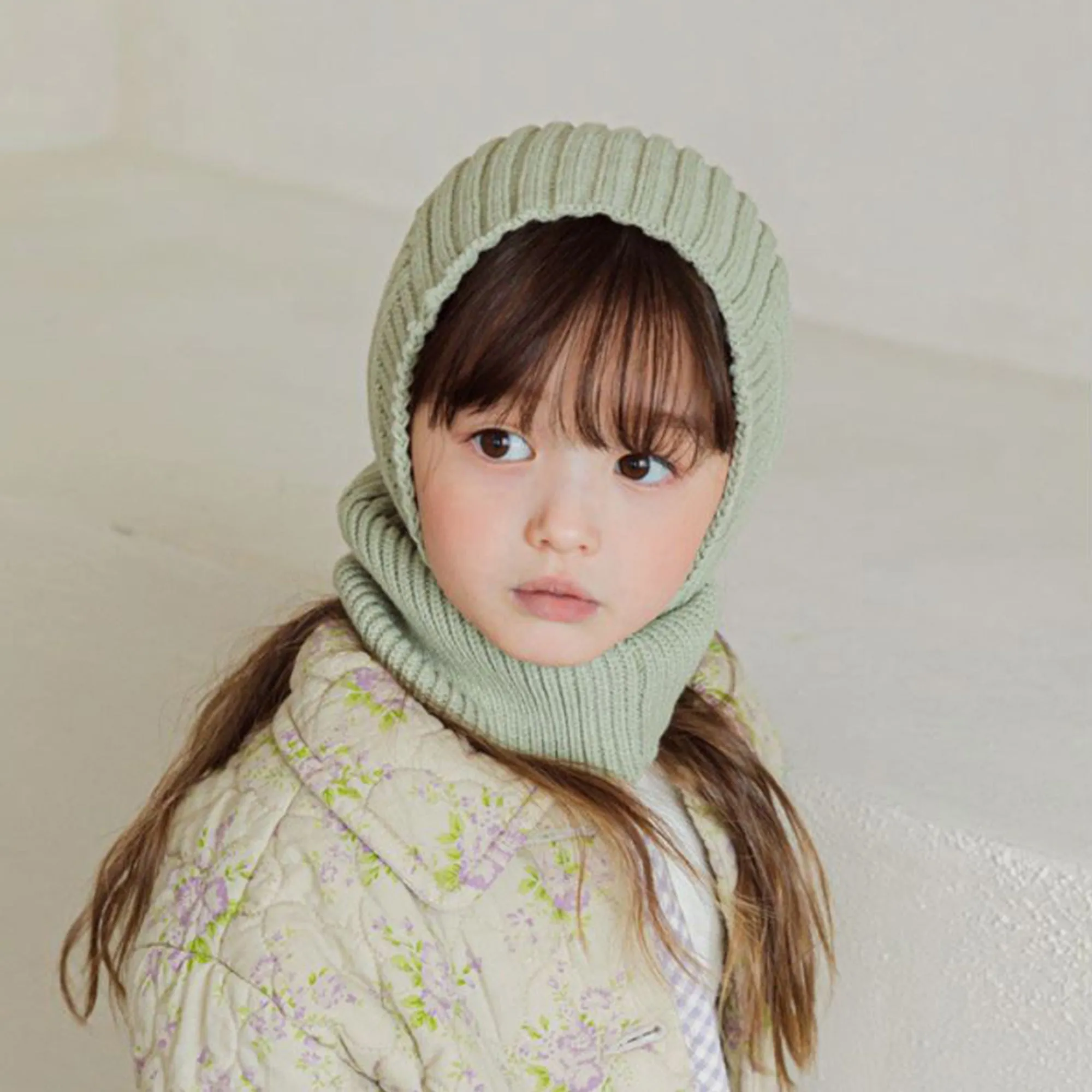 Baby Balaclava Hat Scarf Knitted Beanie | Ivory