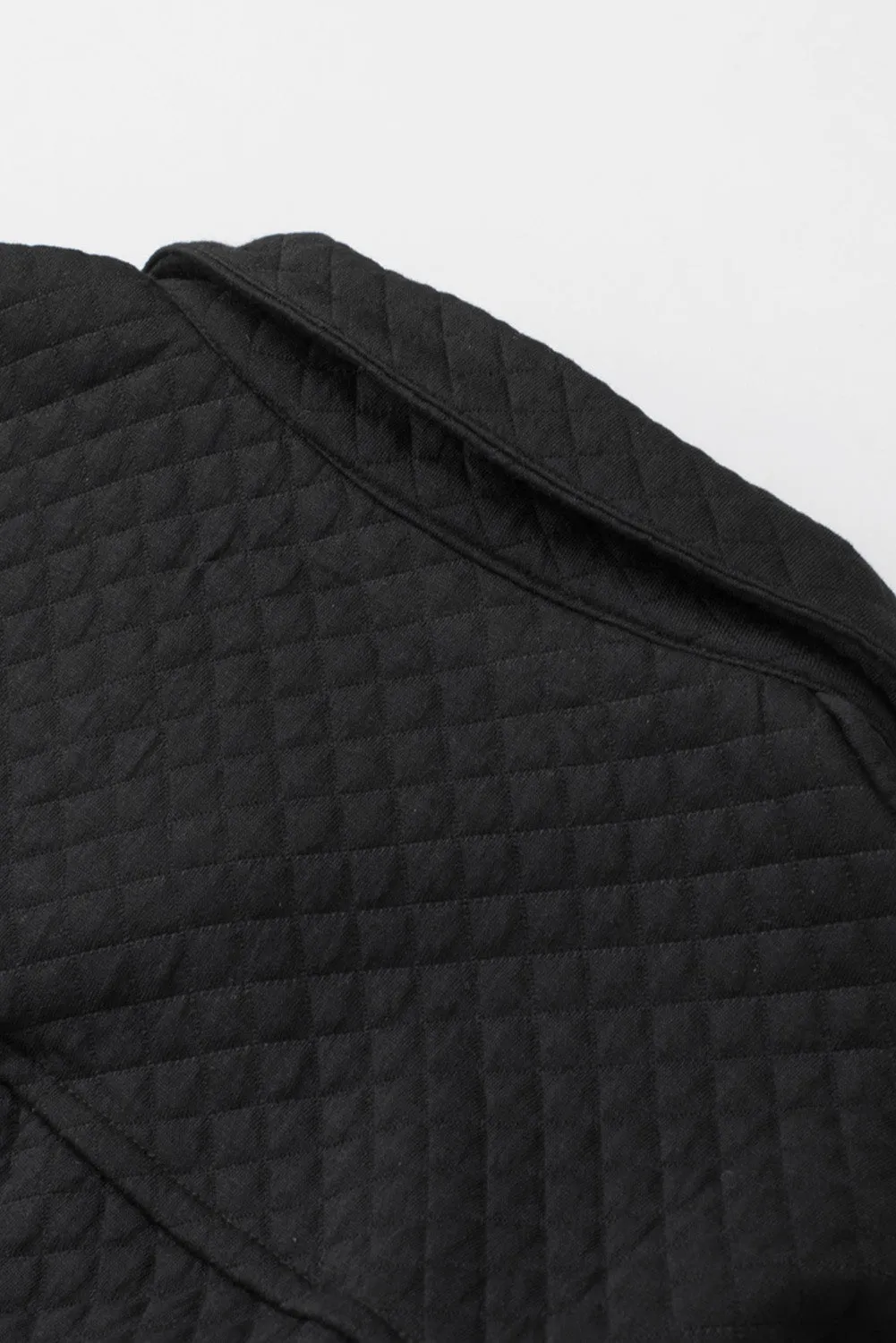 Black Lattice Texture Retro Flap Pocket Button Quilted Shacket