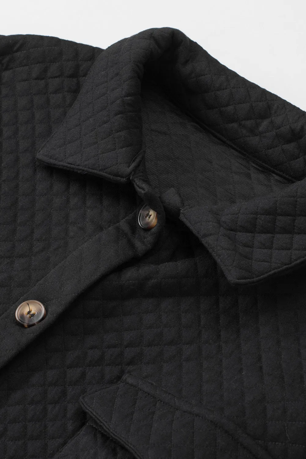 Black Lattice Texture Retro Flap Pocket Button Quilted Shacket