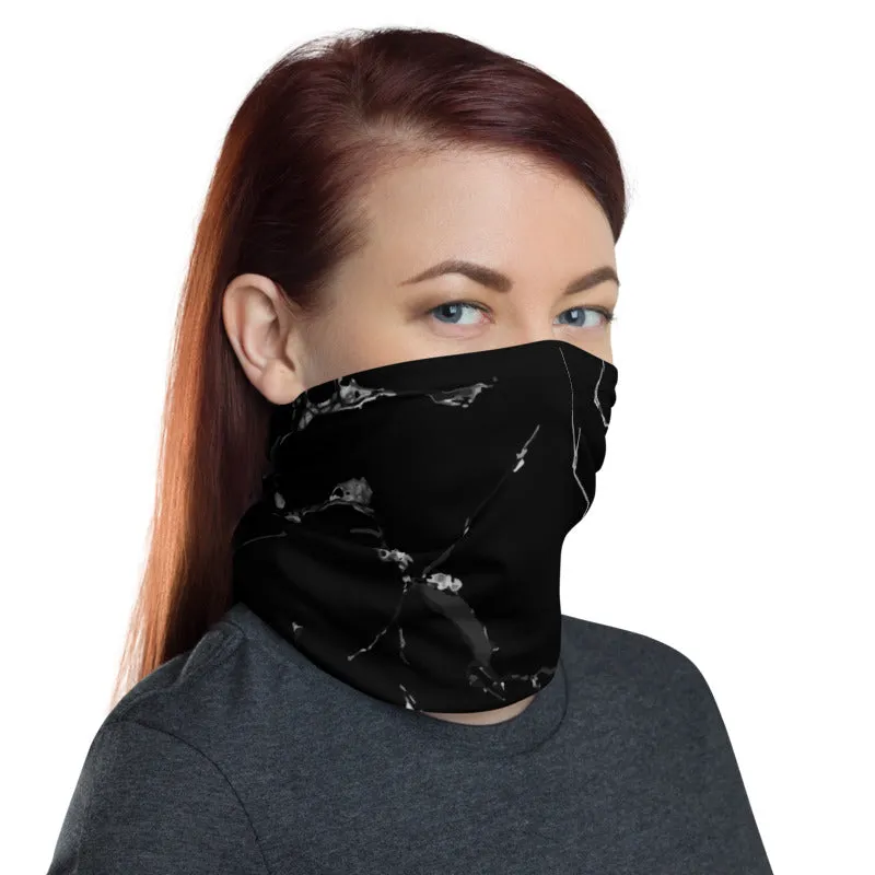 Black Marble Face Mask Covering Shield, Headband Bandana, Neck Warmer-Made in USA/EU