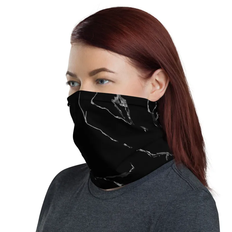 Black Marble Face Mask Covering Shield, Headband Bandana, Neck Warmer-Made in USA/EU