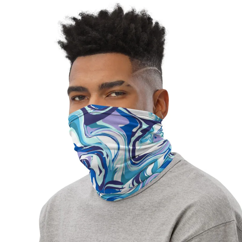 Blue Marble Neck Gaiter, Abstract Face Covering Masks Shield, Bandana-Made in USA/EU