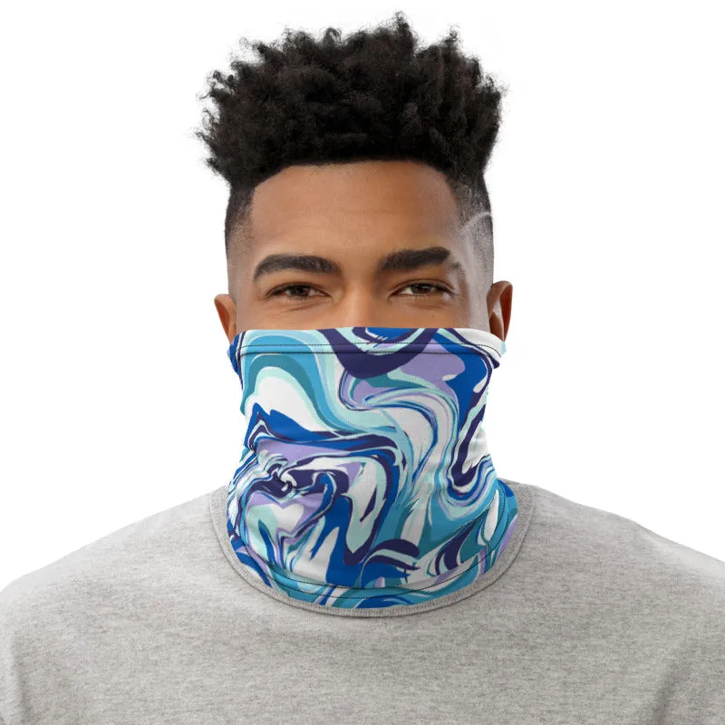 Blue Marble Neck Gaiter, Abstract Face Covering Masks Shield, Bandana-Made in USA/EU