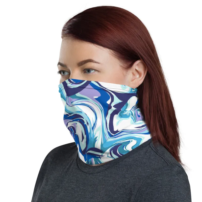 Blue Marble Neck Gaiter, Abstract Face Covering Masks Shield, Bandana-Made in USA/EU