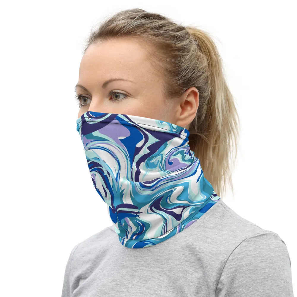 Blue Marble Neck Gaiter, Abstract Face Covering Masks Shield, Bandana-Made in USA/EU