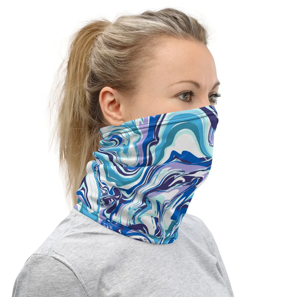 Blue Marble Neck Gaiter, Abstract Face Covering Masks Shield, Bandana-Made in USA/EU