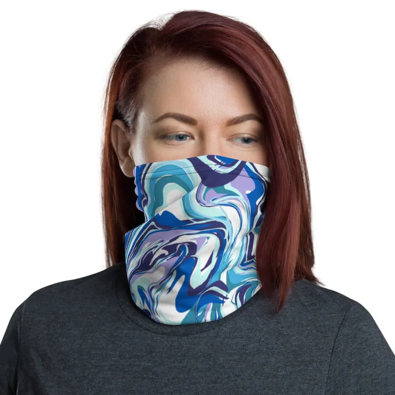 Blue Marble Neck Gaiter, Abstract Face Covering Masks Shield, Bandana-Made in USA/EU