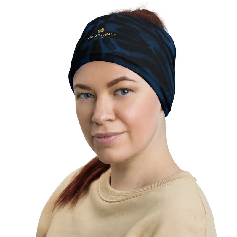 Blue Tiger Stripe Face Mask Covering, Headband Bandana Neck Gaiter-Made in USA/EU