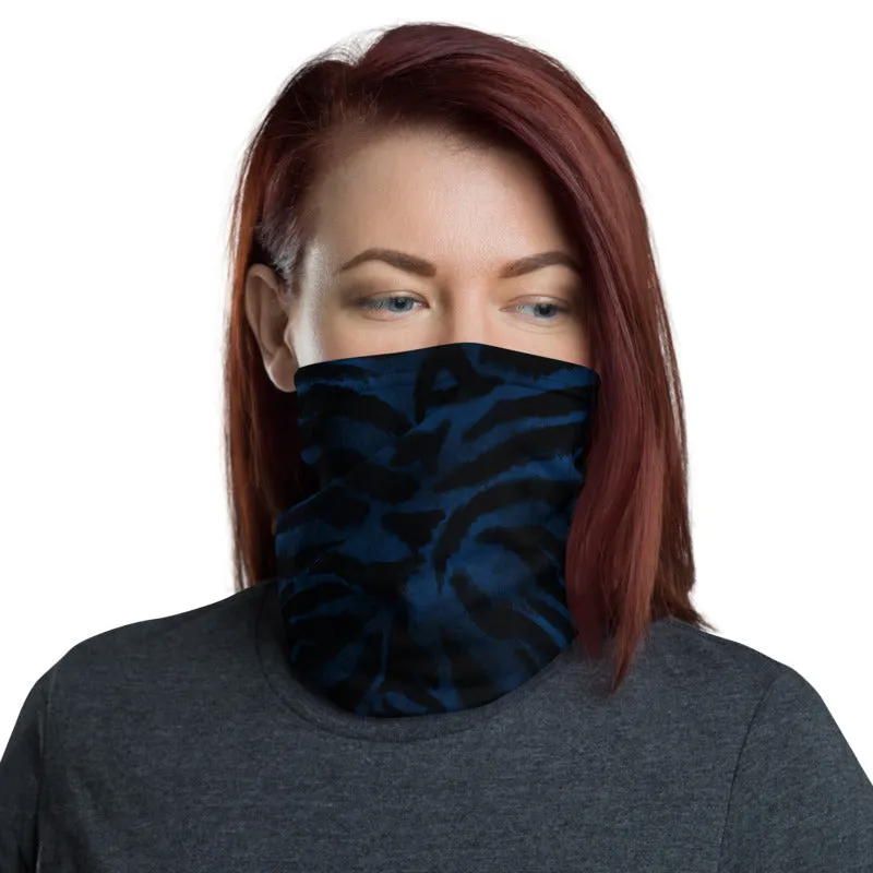 Blue Tiger Stripe Face Mask Covering, Headband Bandana Neck Gaiter-Made in USA/EU