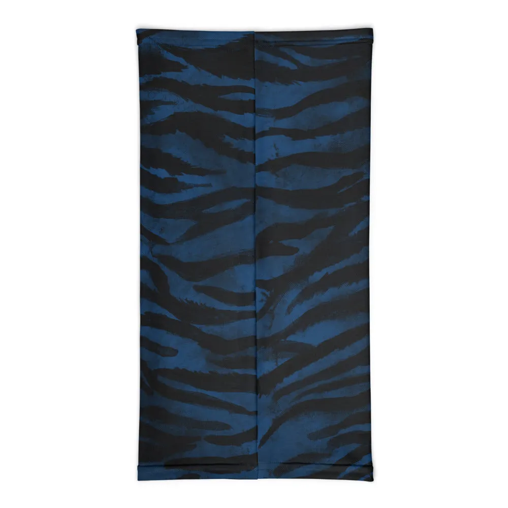 Blue Tiger Stripe Face Mask Covering, Headband Bandana Neck Gaiter-Made in USA/EU