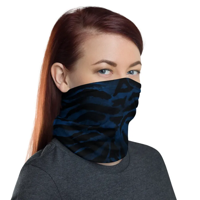 Blue Tiger Stripe Face Mask Covering, Headband Bandana Neck Gaiter-Made in USA/EU