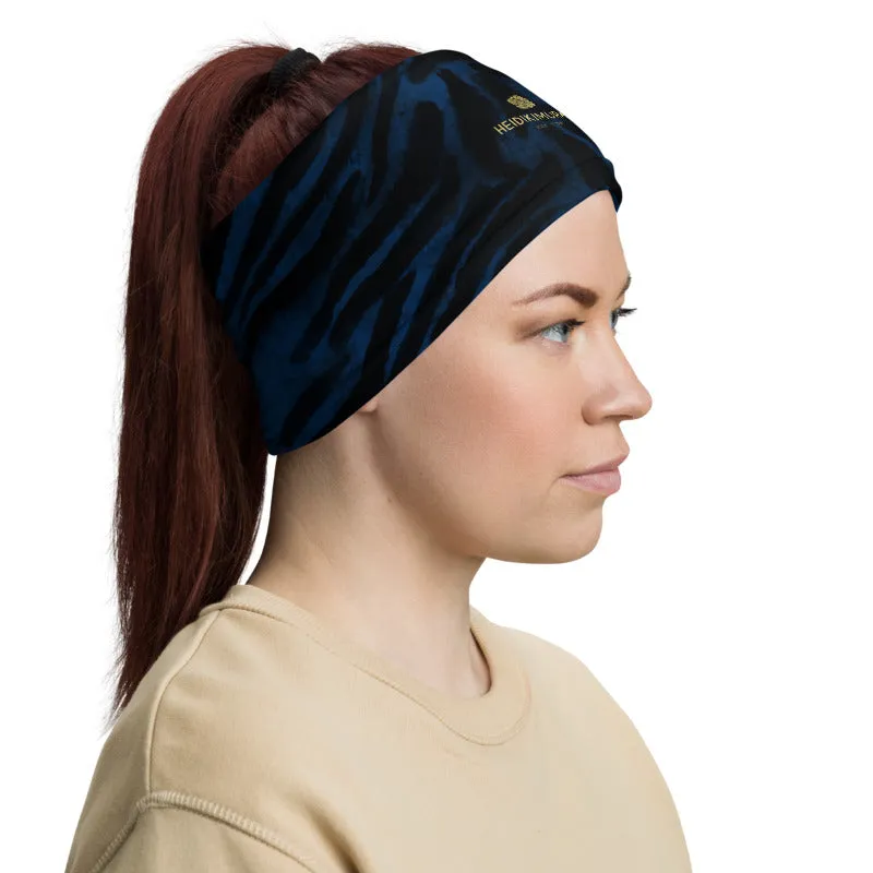 Blue Tiger Stripe Face Mask Covering, Headband Bandana Neck Gaiter-Made in USA/EU