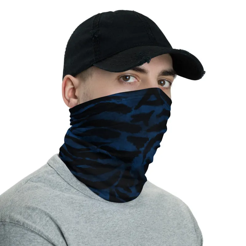 Blue Tiger Stripe Face Mask Covering, Headband Bandana Neck Gaiter-Made in USA/EU