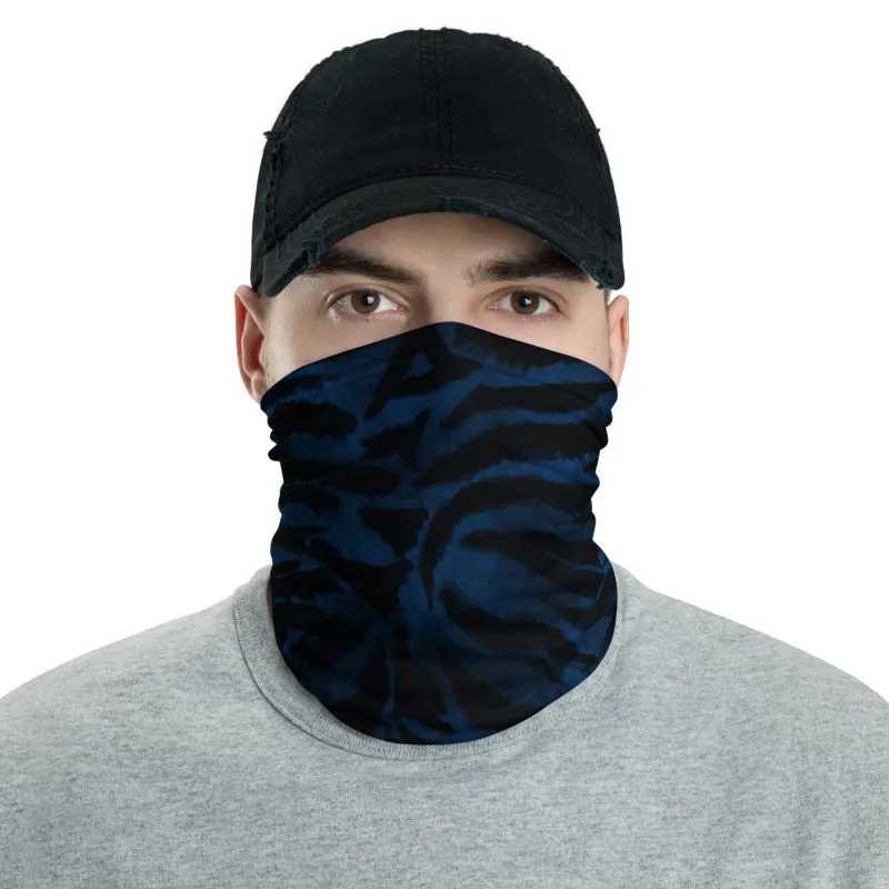 Blue Tiger Stripe Face Mask Covering, Headband Bandana Neck Gaiter-Made in USA/EU