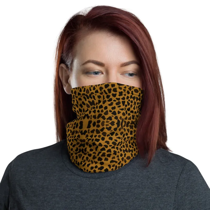 Brown Cheetah Face Mask Shield, Cool Animal Print Headband Wristband-Made in USA/EU