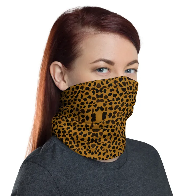 Brown Cheetah Face Mask Shield, Cool Animal Print Headband Wristband-Made in USA/EU