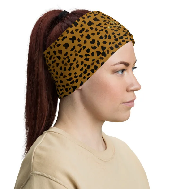 Brown Cheetah Face Mask Shield, Cool Animal Print Headband Wristband-Made in USA/EU