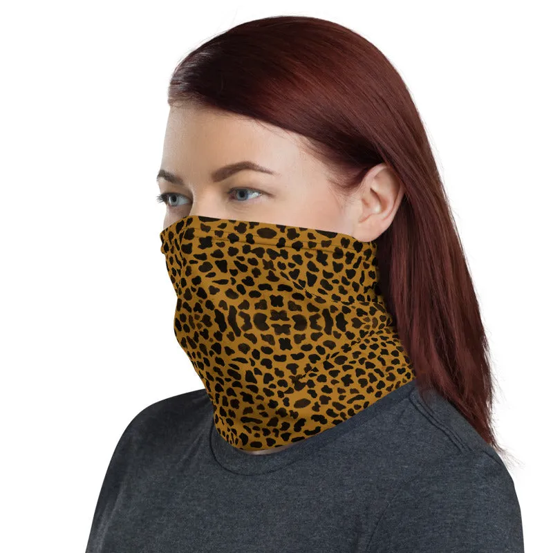 Brown Cheetah Face Mask Shield, Cool Animal Print Headband Wristband-Made in USA/EU