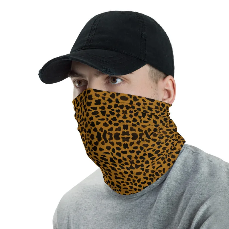 Brown Cheetah Face Mask Shield, Cool Animal Print Headband Wristband-Made in USA/EU