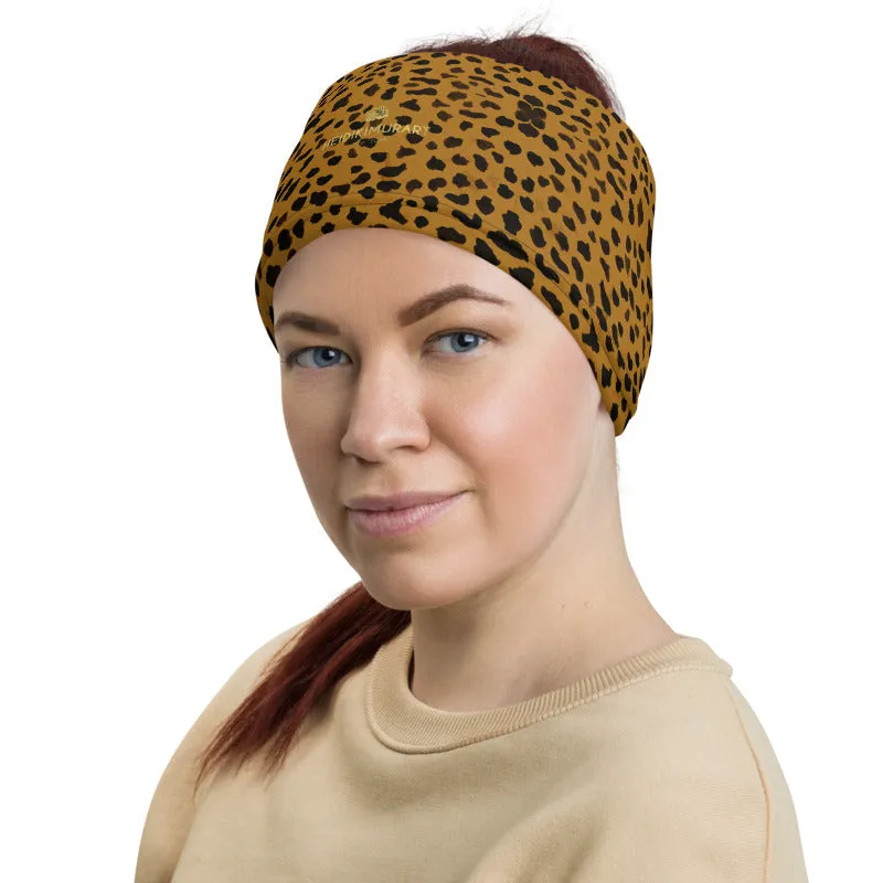 Brown Cheetah Face Mask Shield, Cool Animal Print Headband Wristband-Made in USA/EU