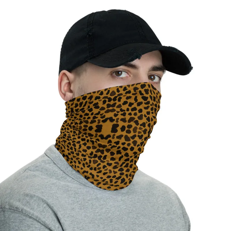 Brown Cheetah Face Mask Shield, Cool Animal Print Headband Wristband-Made in USA/EU