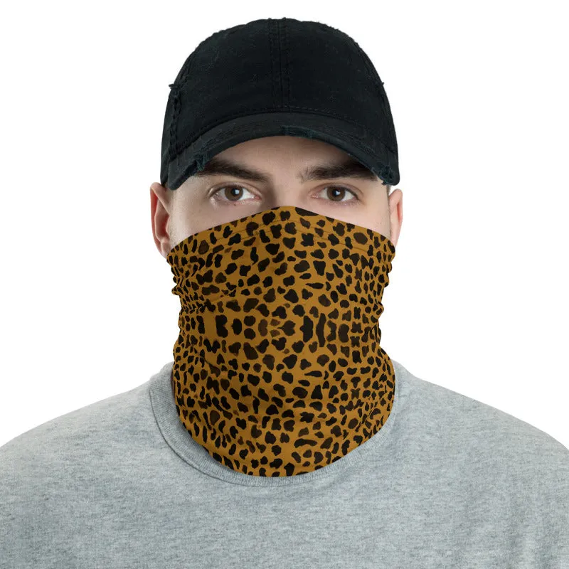 Brown Cheetah Face Mask Shield, Cool Animal Print Headband Wristband-Made in USA/EU