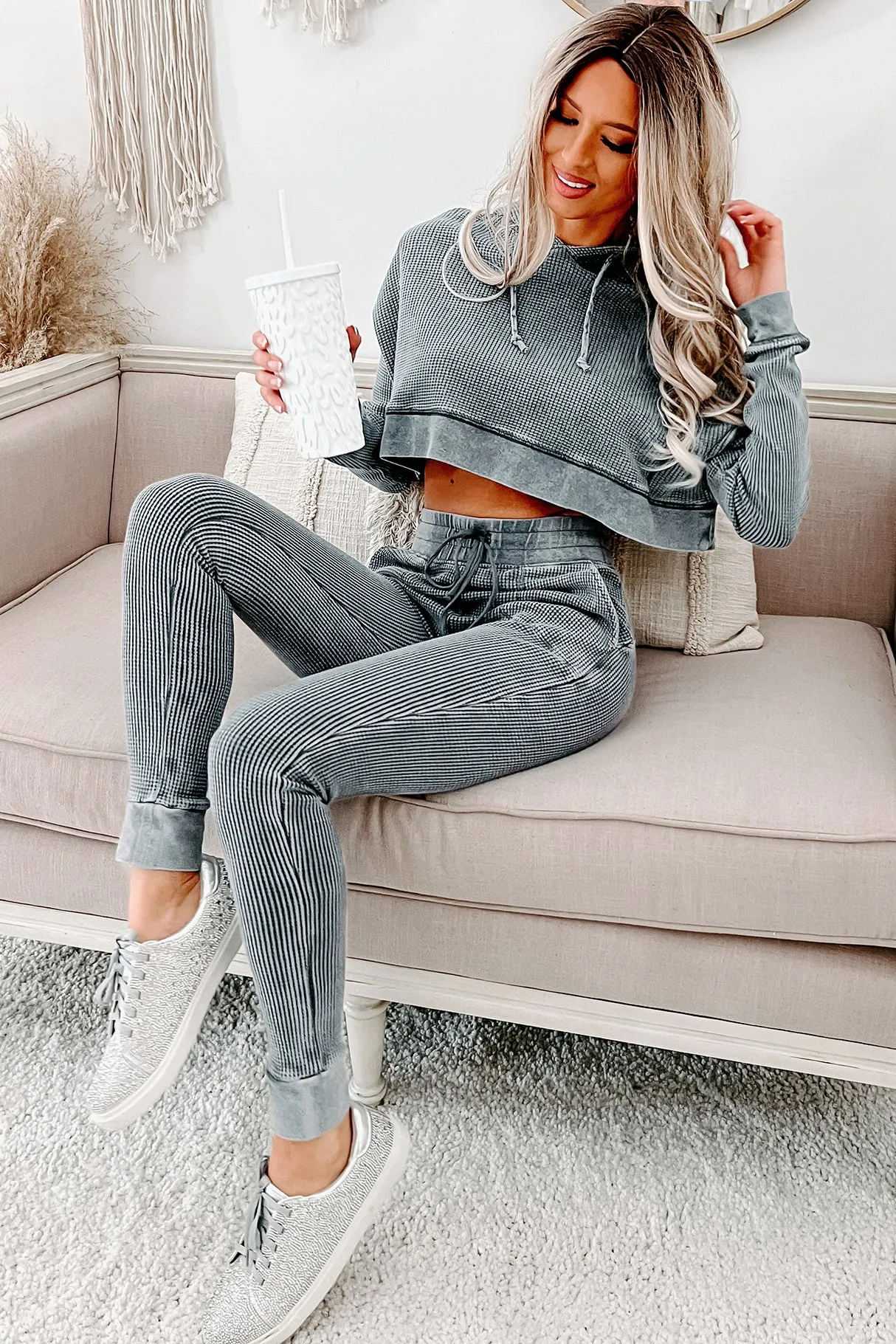 Comfy Vibes Thermal Knit Joggers (Washed Grey)