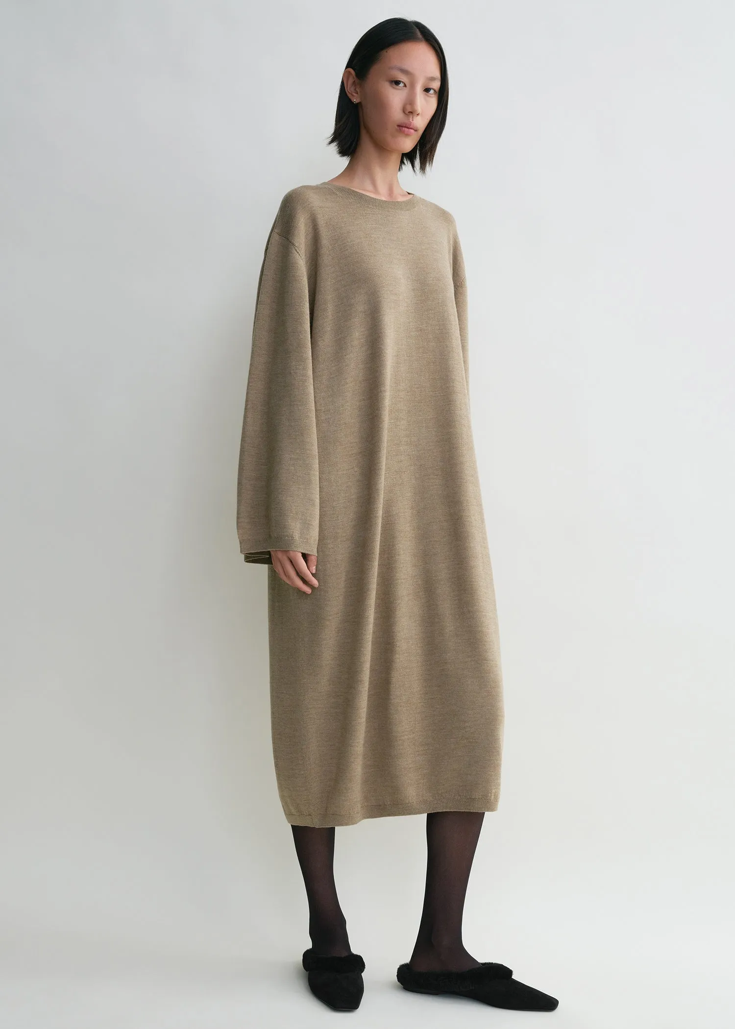 Crew-neck merino dress soft camel