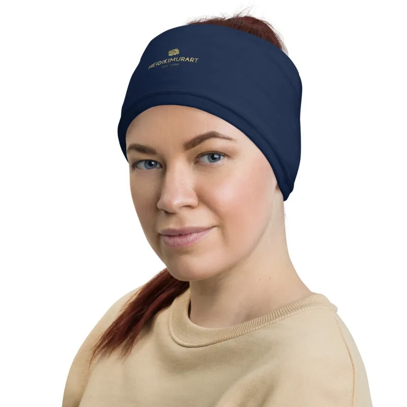 Dark Blue Face Mask Shield, Reusable Washable Headband Bandana-Made in USA/EU