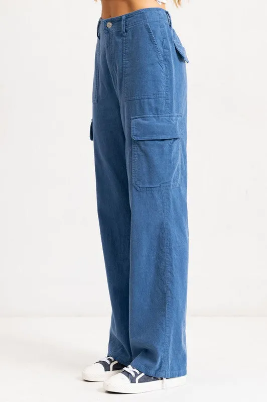 Denim High Rise Straight Fit Corduroy Cargo Pants