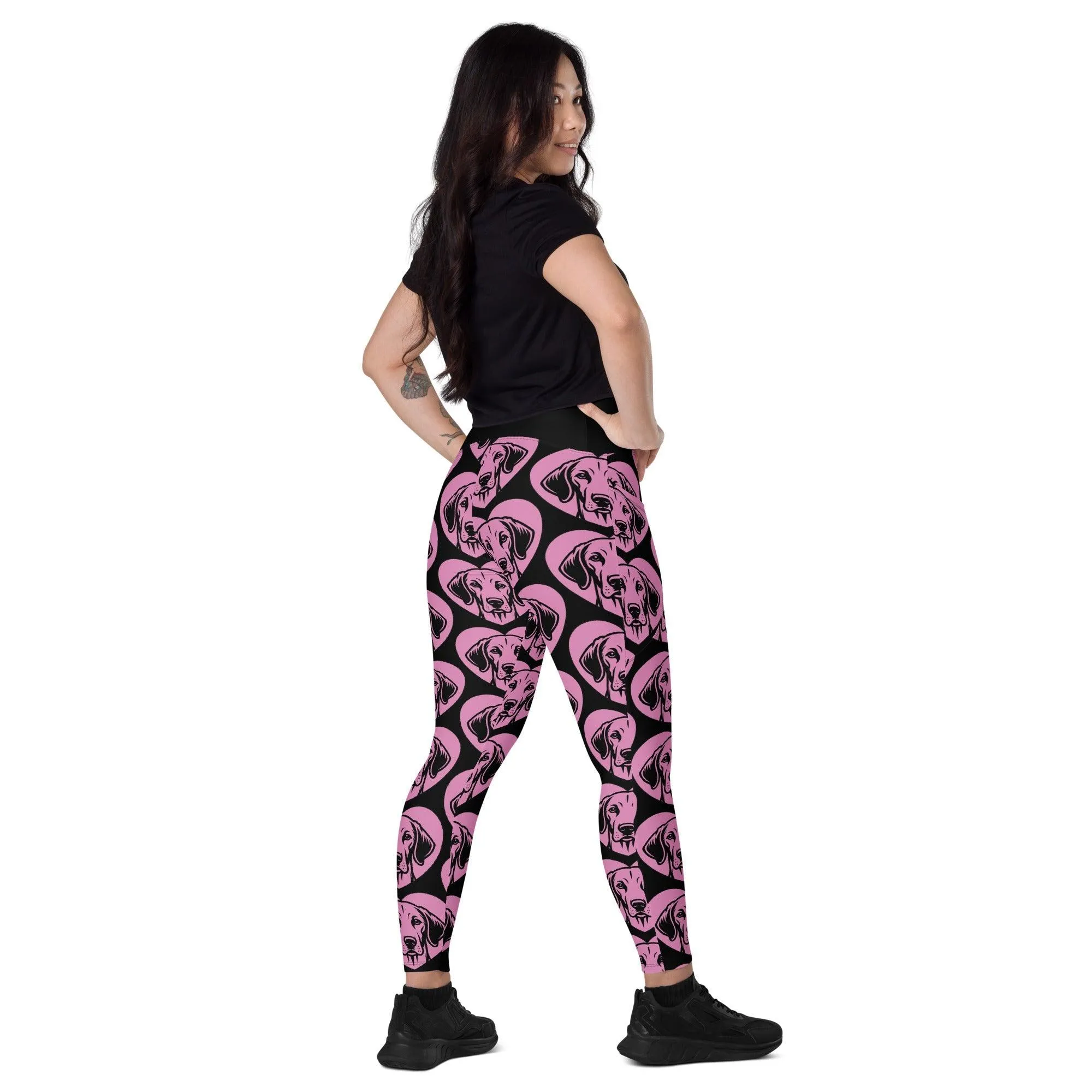 DOG BREED LEGGINGS with pockets - ENGLISH FOXHOUND - HERTTAHOUND - pink