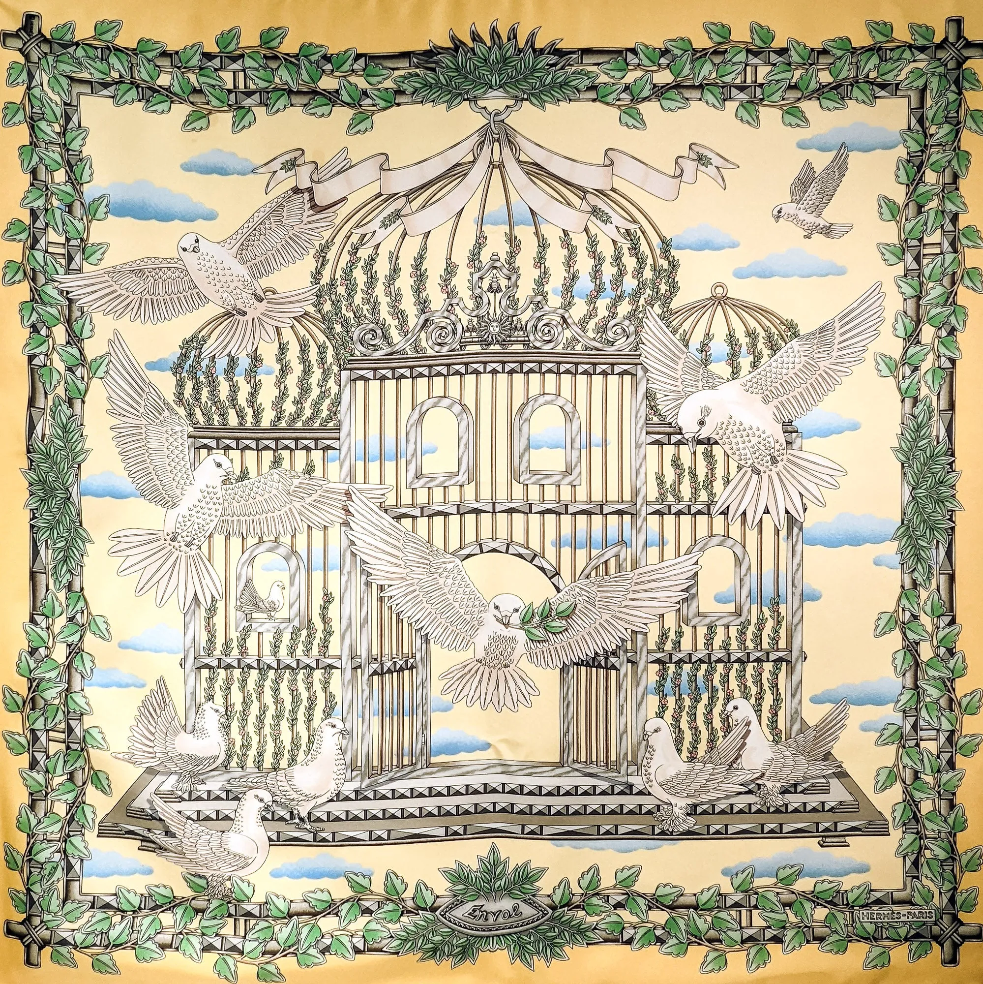 Envol Hermes Scarf by Joachim Metz 90 cm Silk Twill Buttercup Yellow