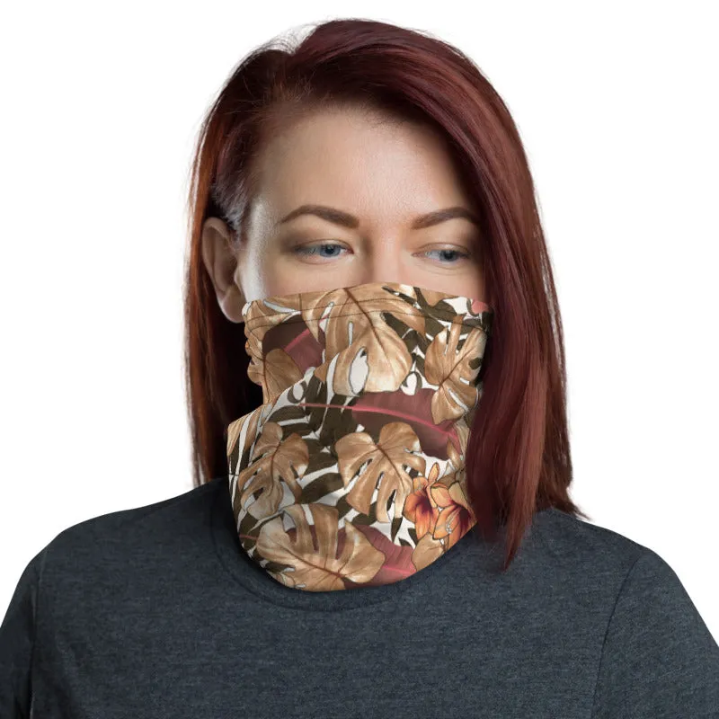 Fall Tropical Print Neck Gaiter, Unisex Bandana, Face Covering Shield Mask-Made in USA/EU