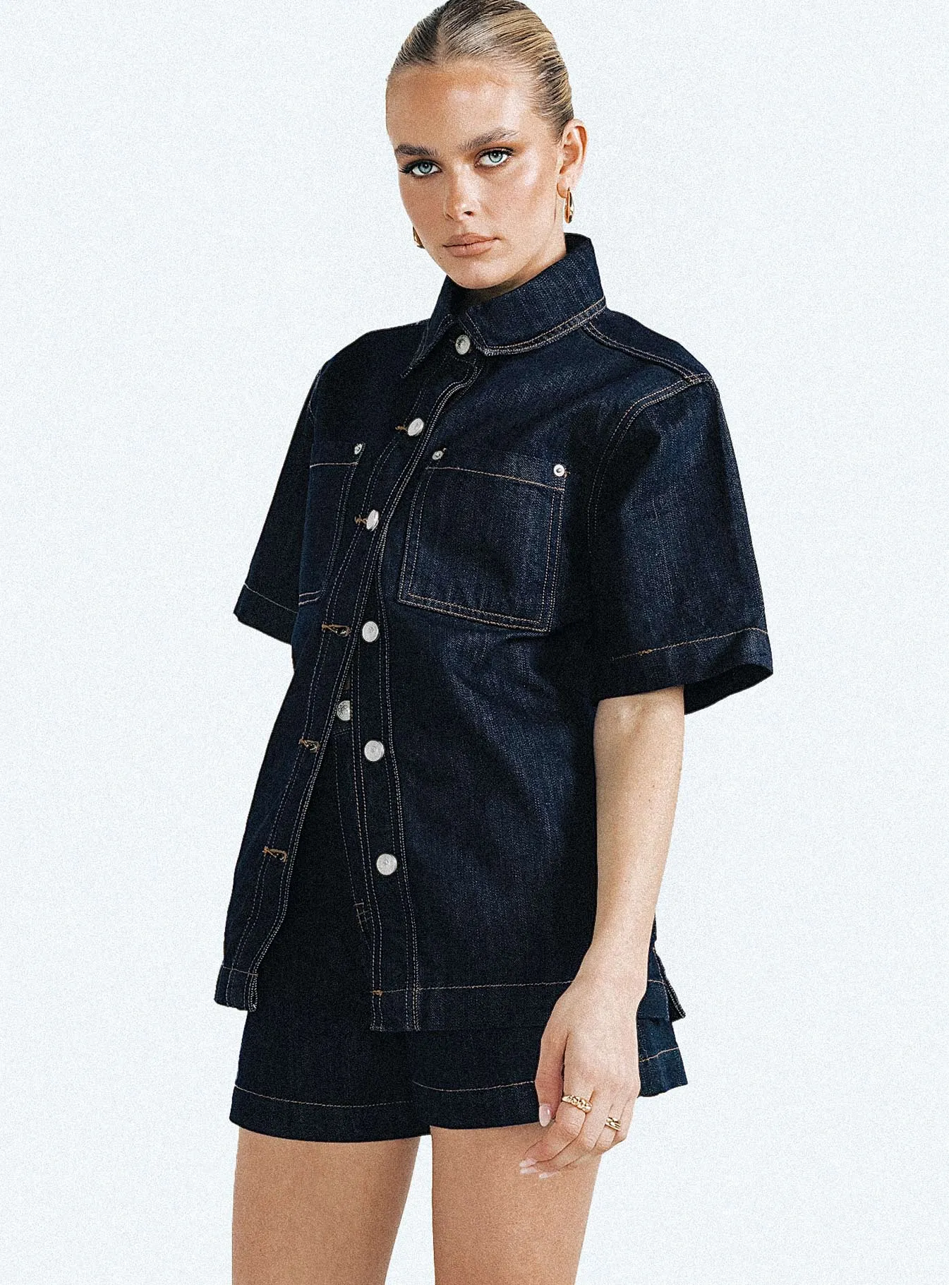 Fashionkova Whitaker Short Sleeve Shacket Dark Denim