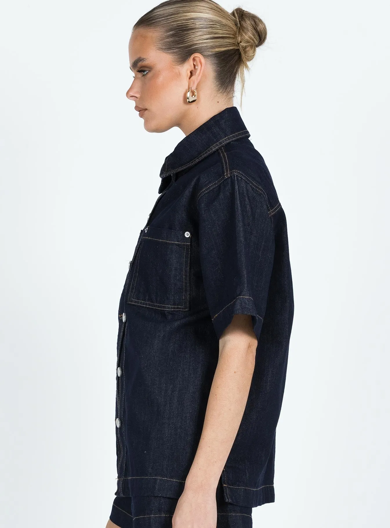 Fashionkova Whitaker Short Sleeve Shacket Dark Denim