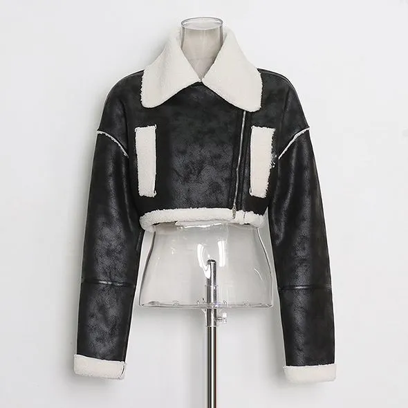 Faux Fur Lined Leather Shearling Moto Jacket