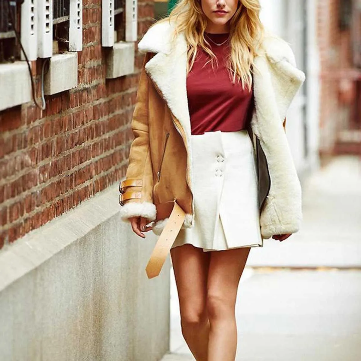 Faux Fur Lined Leather Shearling Moto Jacket