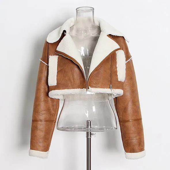 Faux Fur Lined Leather Shearling Moto Jacket