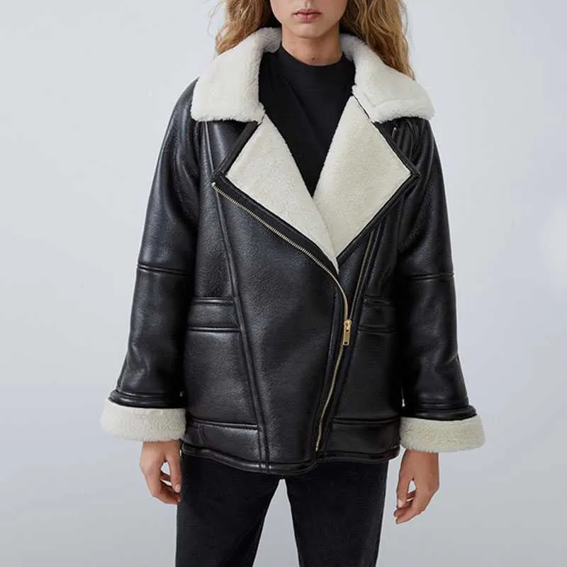 Faux Fur Lined Leather Shearling Moto Jacket