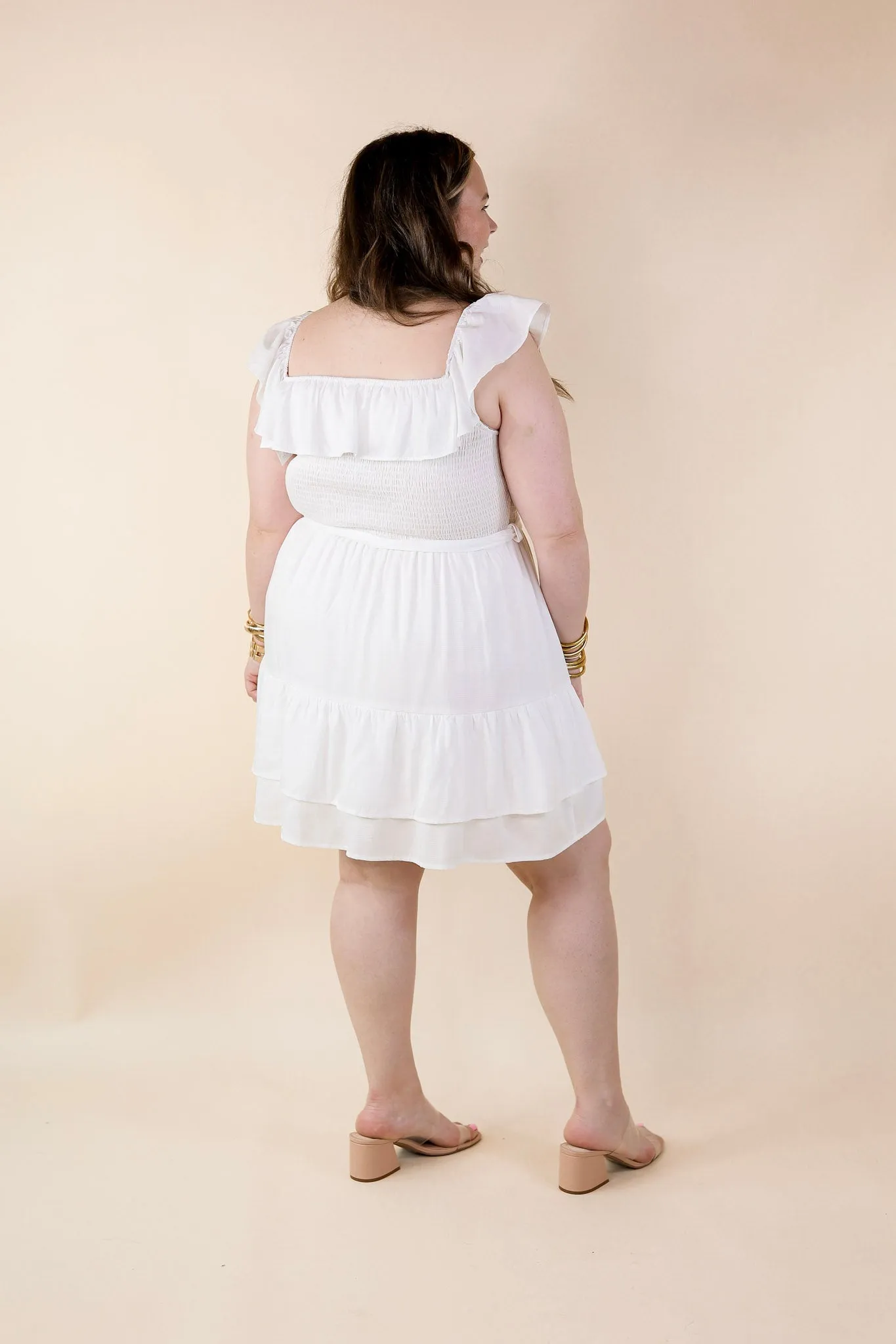 Feeling Refined Ruffle Tiered Dress with Smocked Bodice in White