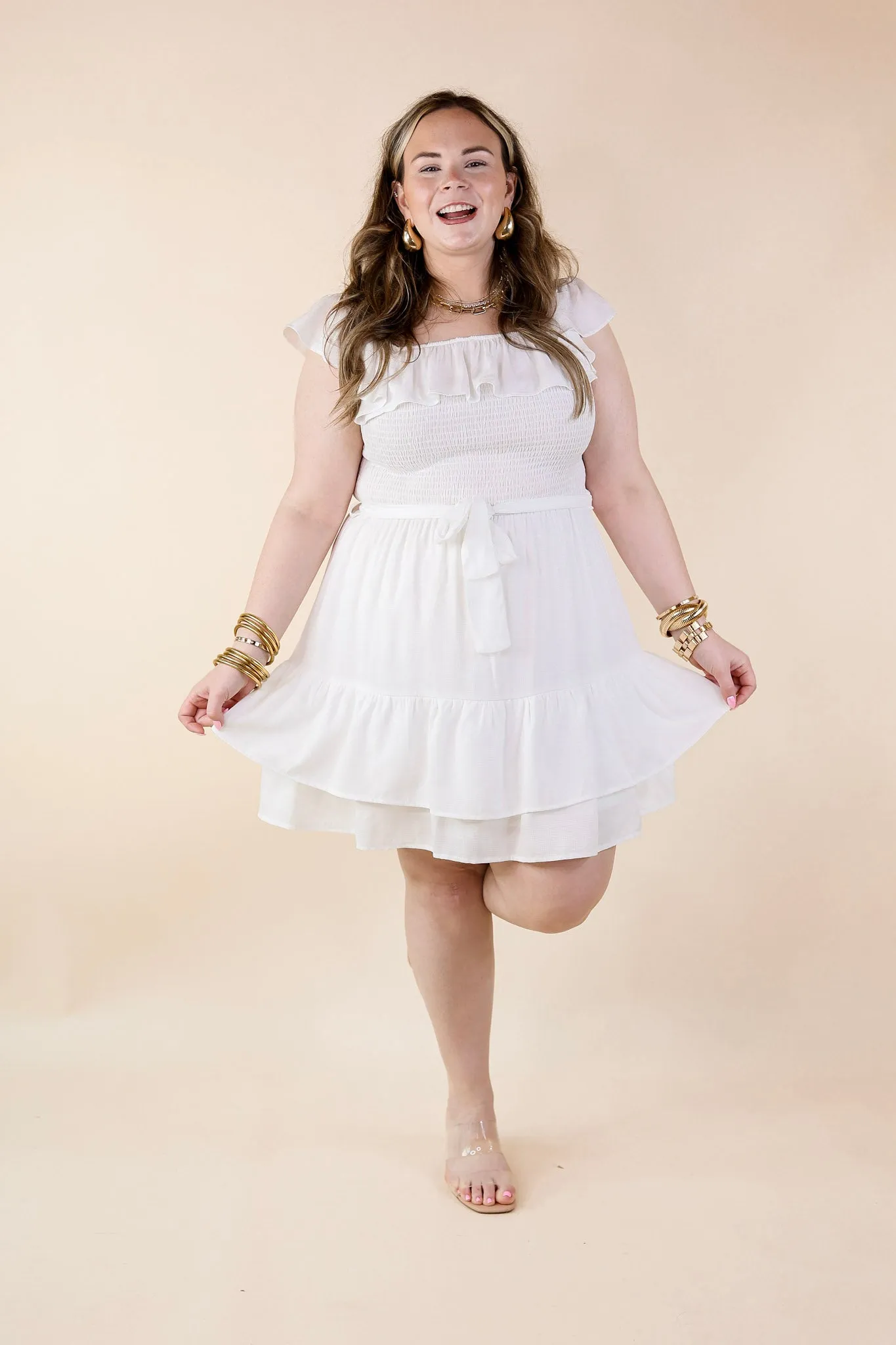 Feeling Refined Ruffle Tiered Dress with Smocked Bodice in White