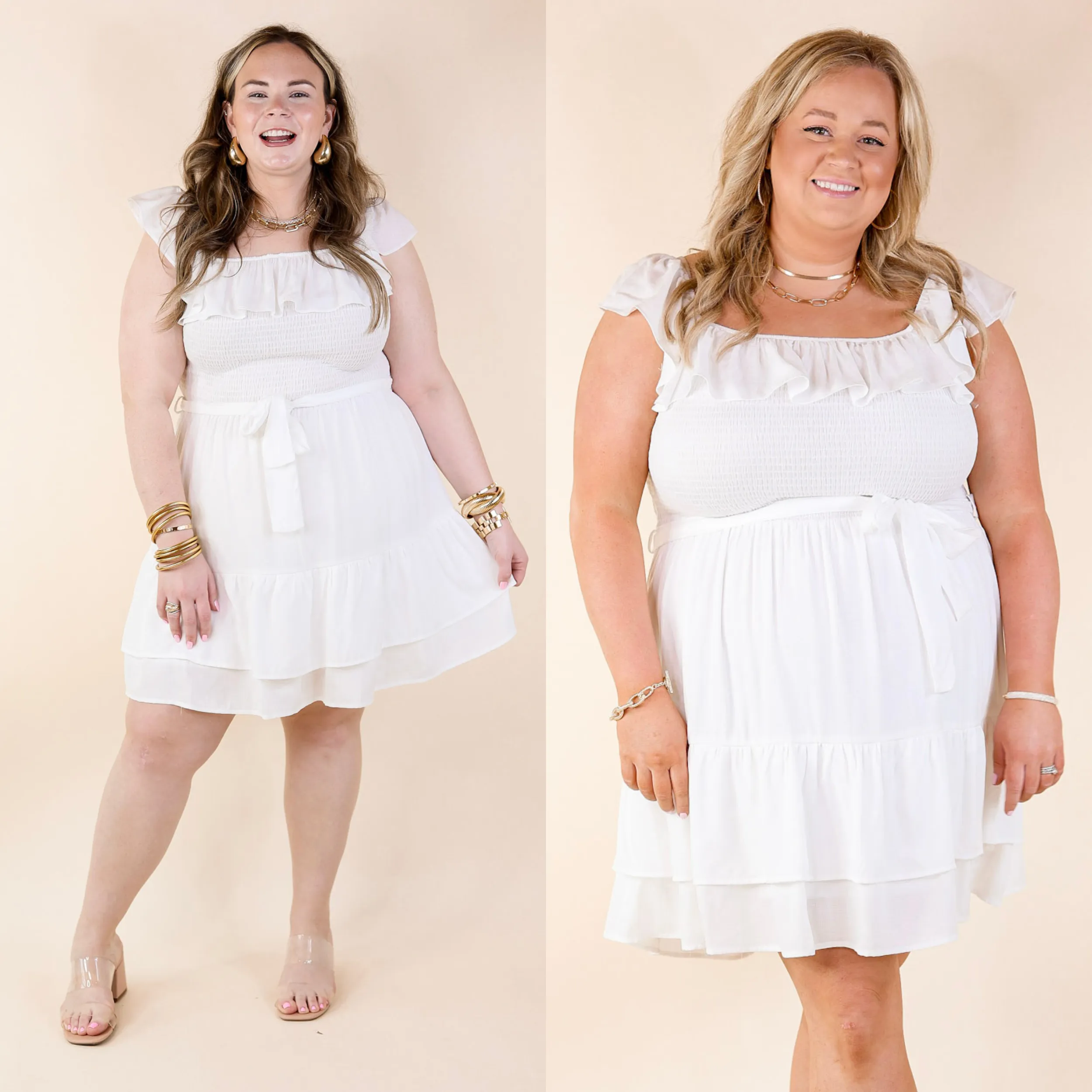 Feeling Refined Ruffle Tiered Dress with Smocked Bodice in White