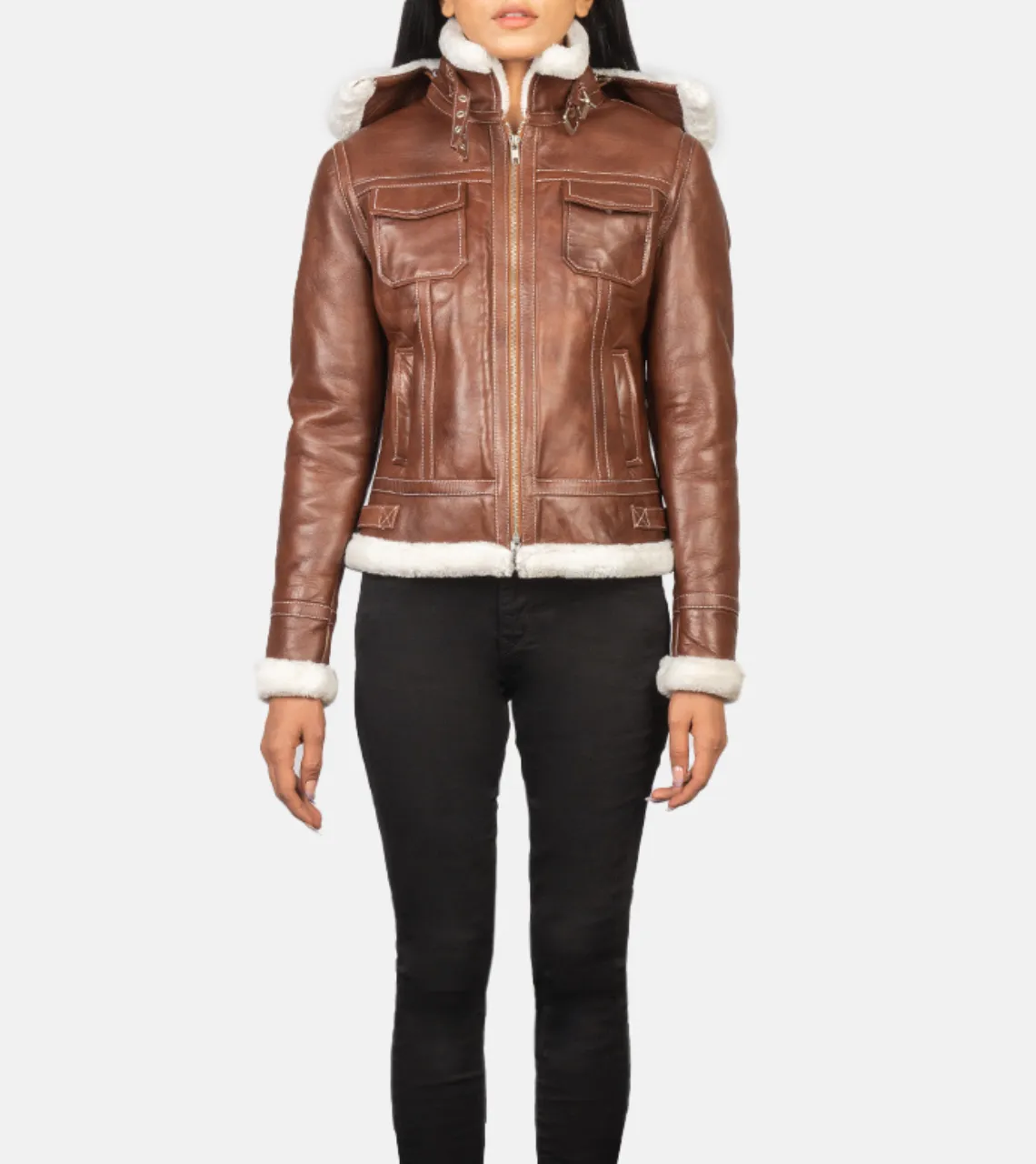 Fiona Brown Hooded Shearling Women's Leather Jacket